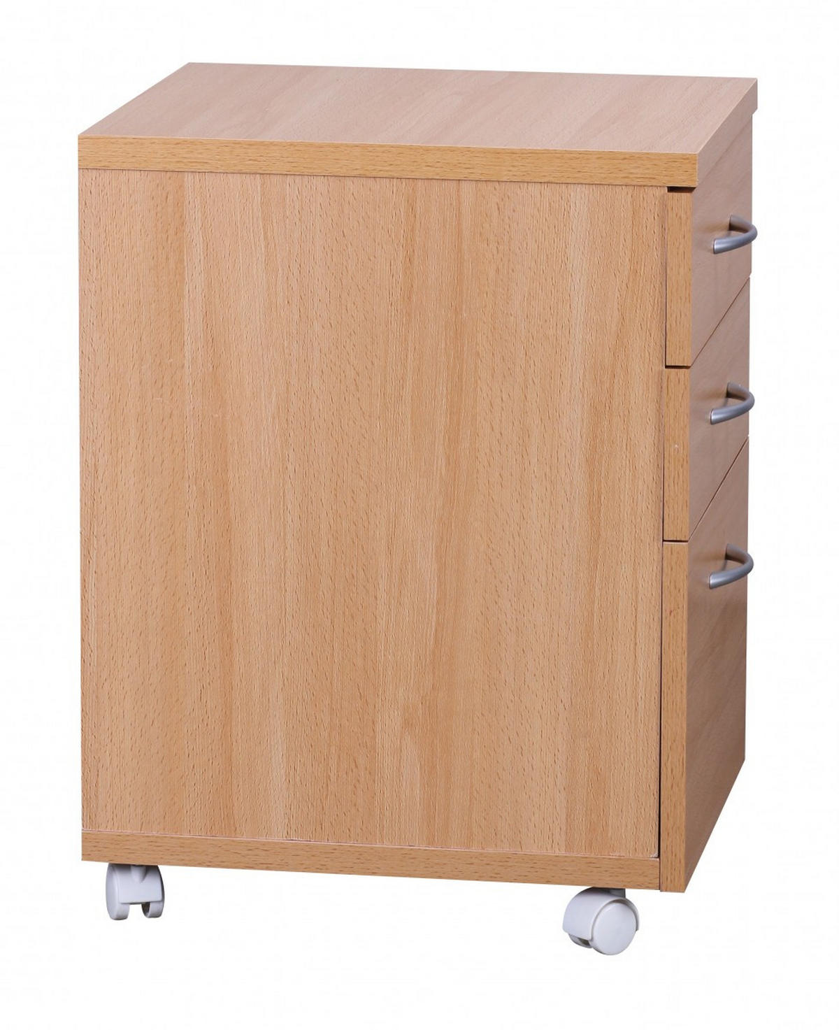 ROLLCONTAINER – Buche, 60 cm hoch, 3 Schubladen, Aluminiumgriffe, Rollen - Braun/Weiß, Holz/Kunststoff (45/60/40cm) - KADIMA DESIGN