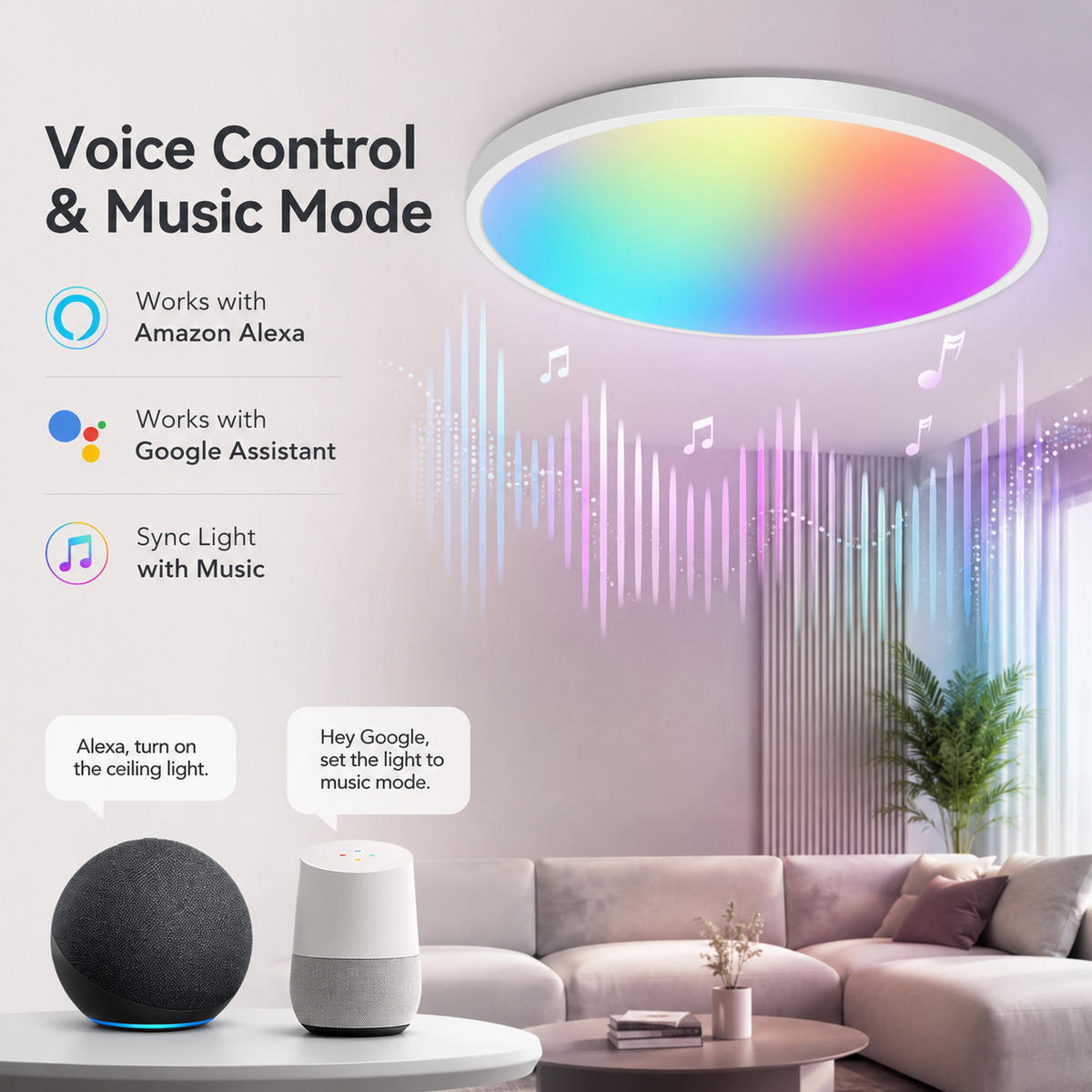 DECKENLEUCHTE CE1614 Ultradünn WiFi APP CCT RGB LED - Weiß, Kunststoff (30.5/30.5/3cm) - LOVHAUS