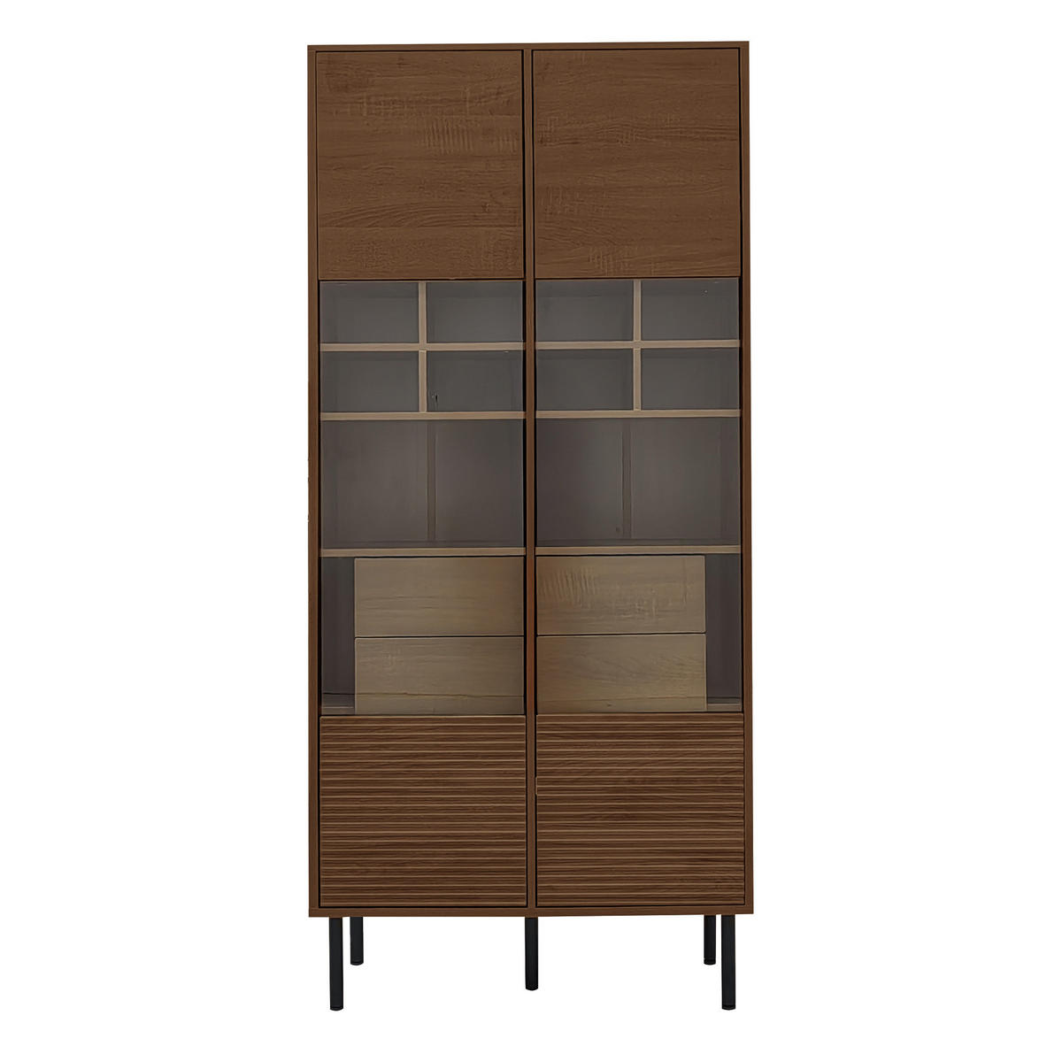 VITRINENSCHRANK aus MDF 75x35x164 cm in Nussbaumoptik mit Glasfront, 4 Schubladen und Stauraum - Walnussfarben, Holzwerkstoff (75.5/164.5/35cm) - IVMEU