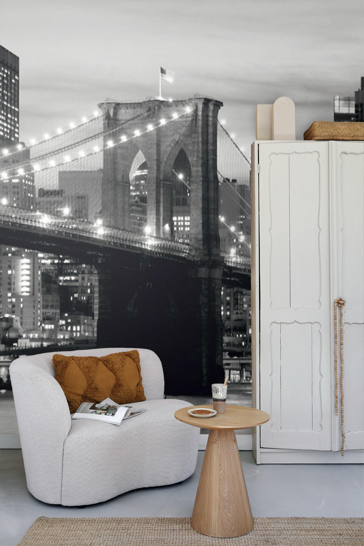 FOTOTAPETE Brooklyn Bridge New York 375 x 270 cm - Schwarz, Papier (375/270cm) - Sanders & Sanders