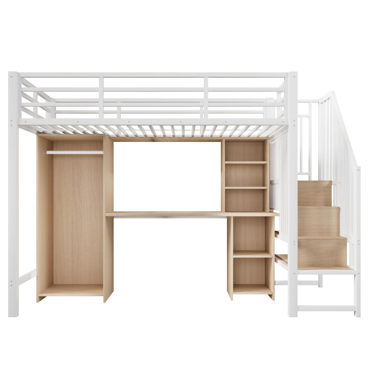 HOCHBETT 90/200 cm in Weiß mit Kleiderschrank, Schreibtisch und Stauraum - Weiß, Holzwerkstoff/Metall (90/200cm) - STILVORA