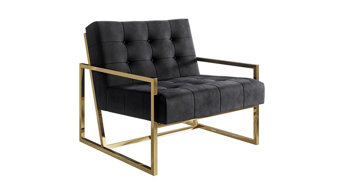 LOUNGESESSEL Duban Schwarz Samtstoff - Goldfarben/Schwarz, Holz/Textil (84/81/89cm) - S-Style Möbel