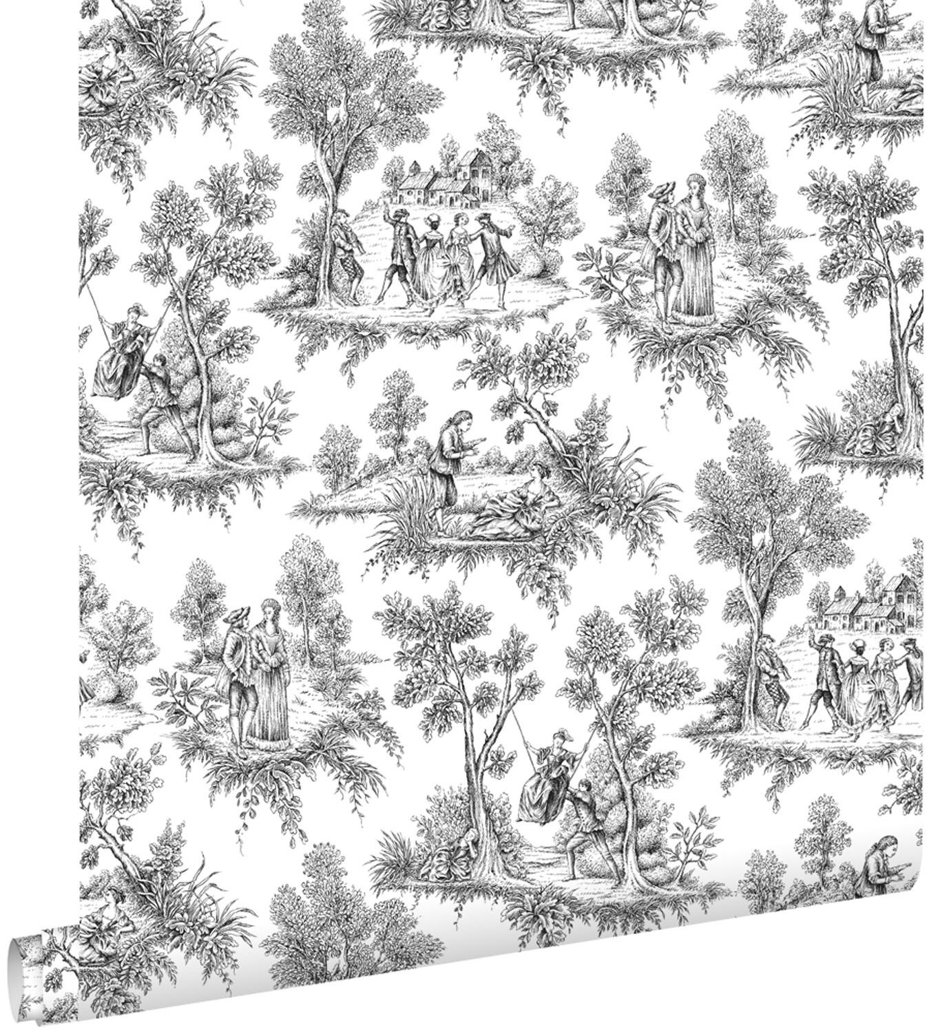 TAPETE Toile de Jouy 53 cm x 10.05 m - Schwarz, Papier (53/1000cm) - ESTAhome