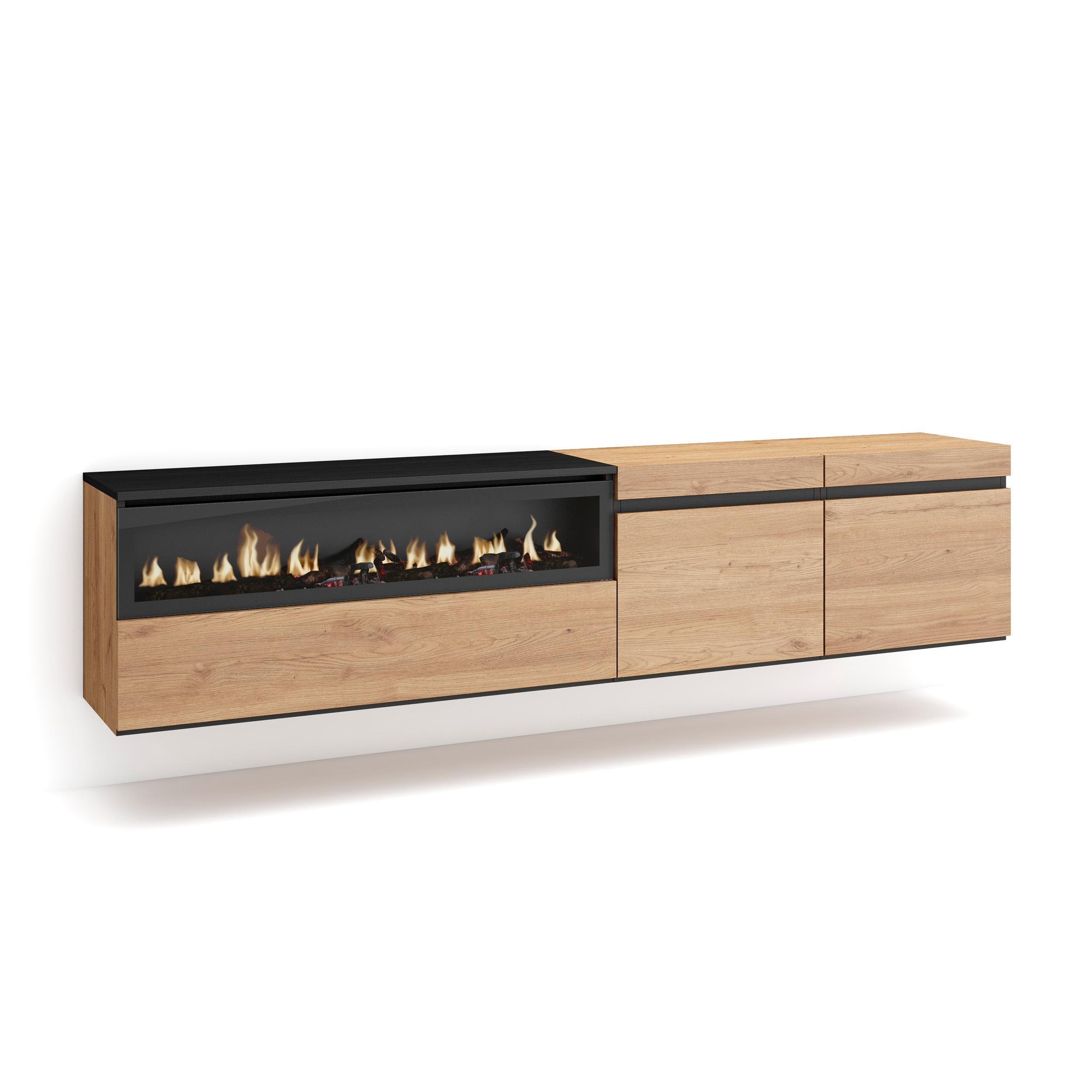 LOWBOARD Elektrokamin, Hängend, eiche, schwarz, 200/35/45cm - Eichefarben, Holzwerkstoff (200/45/35cm) - Skraut Home
