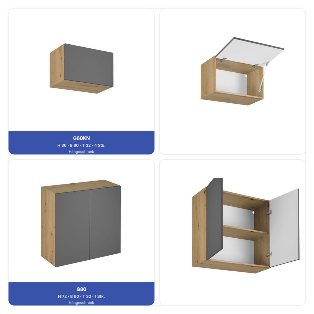 KÜCHENZEILE 360 cm - Langen KL19-M360 - in Grau / Matt - Schwarz/Grau, Holz/Metall (360/212/58cm)