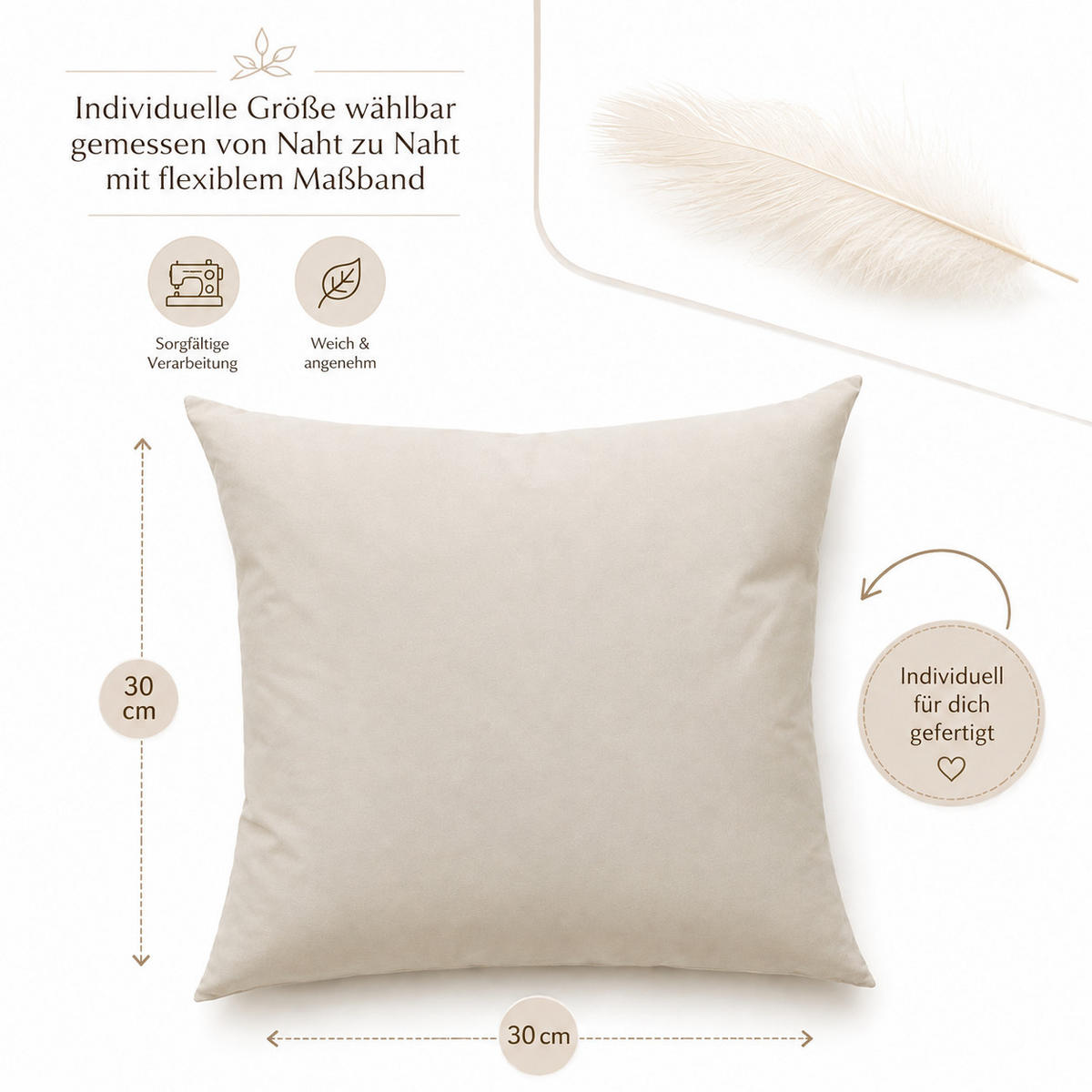 FEDERKISSEN 30/30 cm Baumwolle - Creme, Textil (30/30cm) - TiborTex