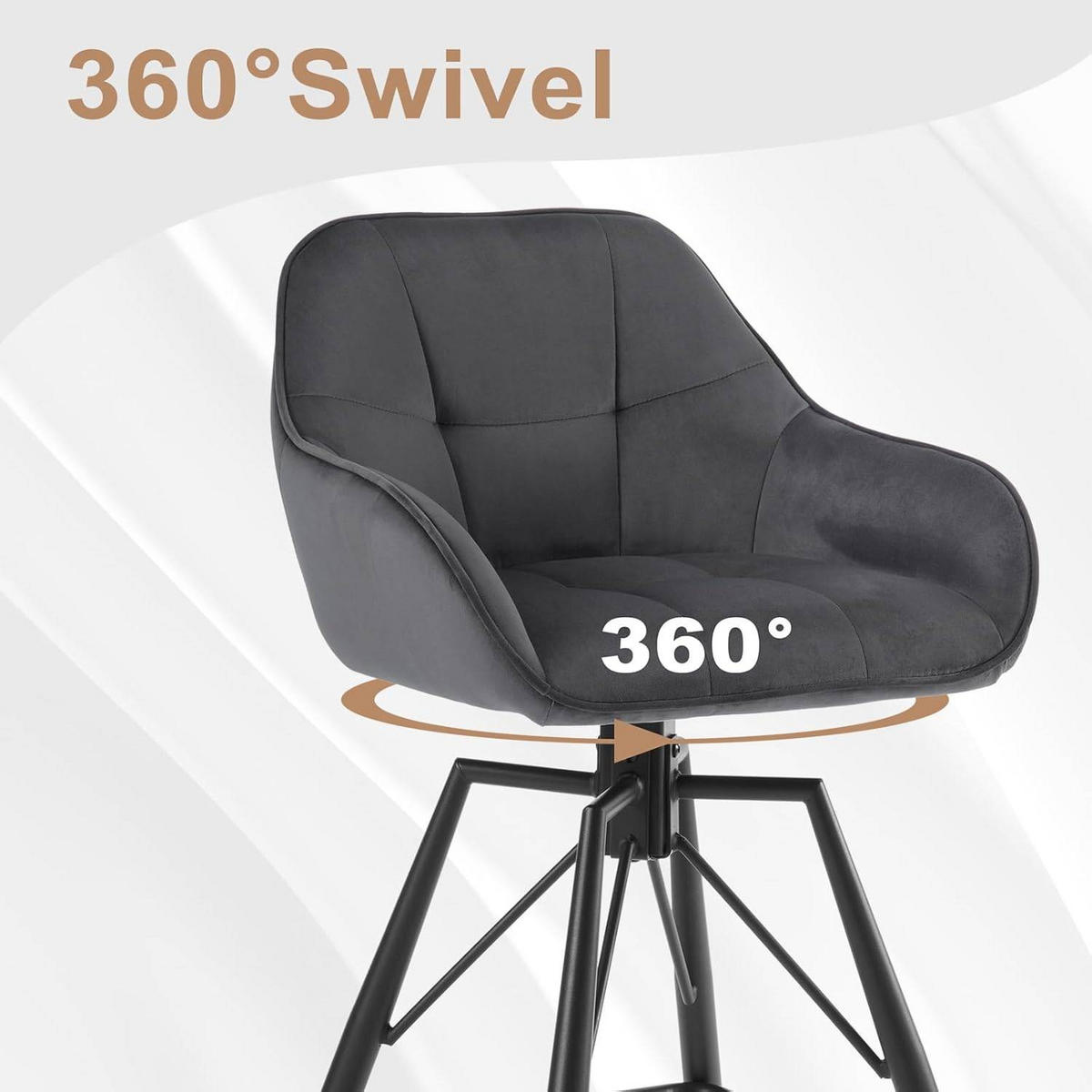 BARHOCKER 4er Set, Samt, Metall, Dunkelgrau - Dunkelgrau/Schwarz, Textil/Metall (51/94.5/53cm) - Woltu