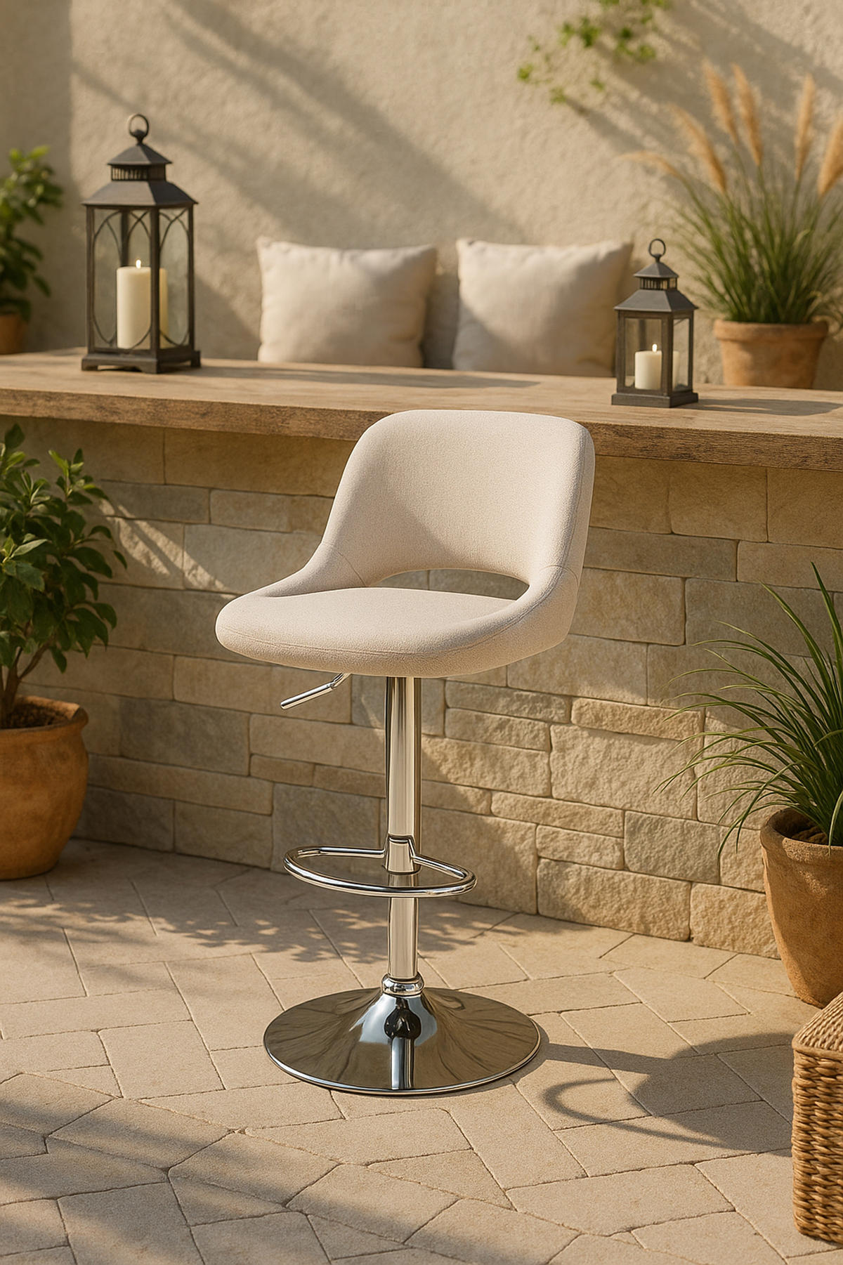 BARHOCKER Campus Stoff chrom creme - Chromfarben/Naturfarben, Textil/Metall (42/107/46cm) - TPFLiving