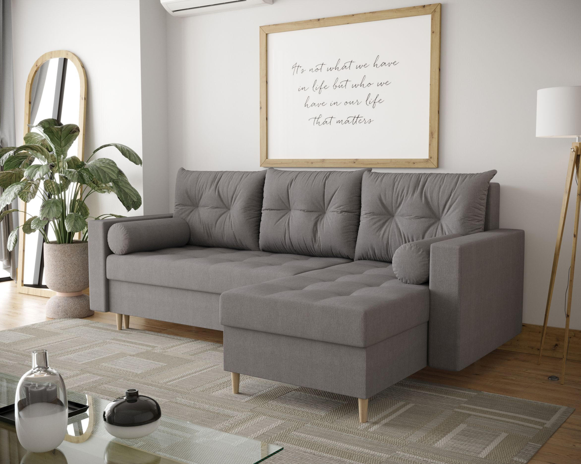 ECKSOFA SKANDI Cosmic 160 Rechts mit Schlaffunktion - Dunkelgrau, Textil (230/145cm) - Bedante