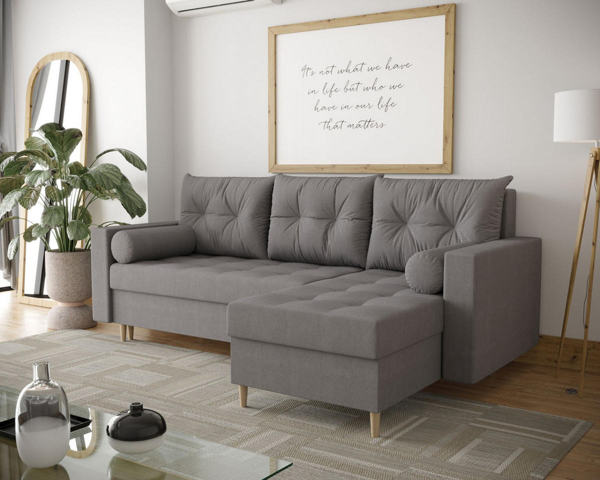 ECKSOFA SKANDI Cosmic 160 Rechts mit Schlaffunktion - Dunkelgrau, Textil (230/145cm) - Bedante