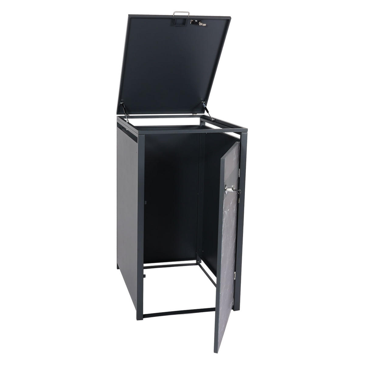 1ER MÜLLTONNENVERKLEIDUNG Marmor Schwarz Dekor - Schwarz, Metall (68/117/80cm) - MCW