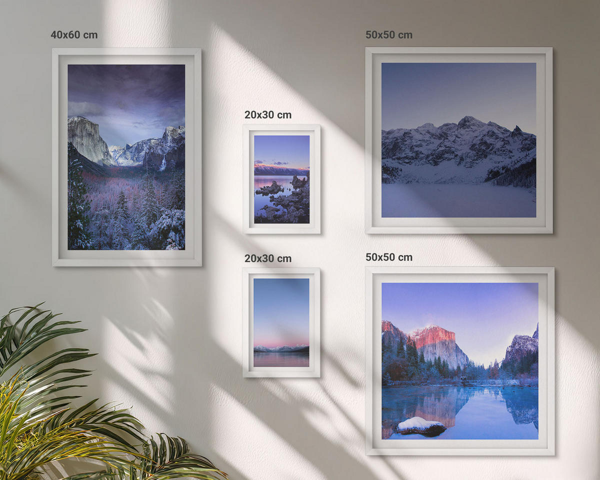 WANDBILDER 5er-Set - 50x50 cm & 20x30 cm & 40x60 cm Weißer Rahmen - Berglandschaften, Sonnenuntergang, Wasser - Weiß, Kunststoff (40/60cm) - ArtPrintCave