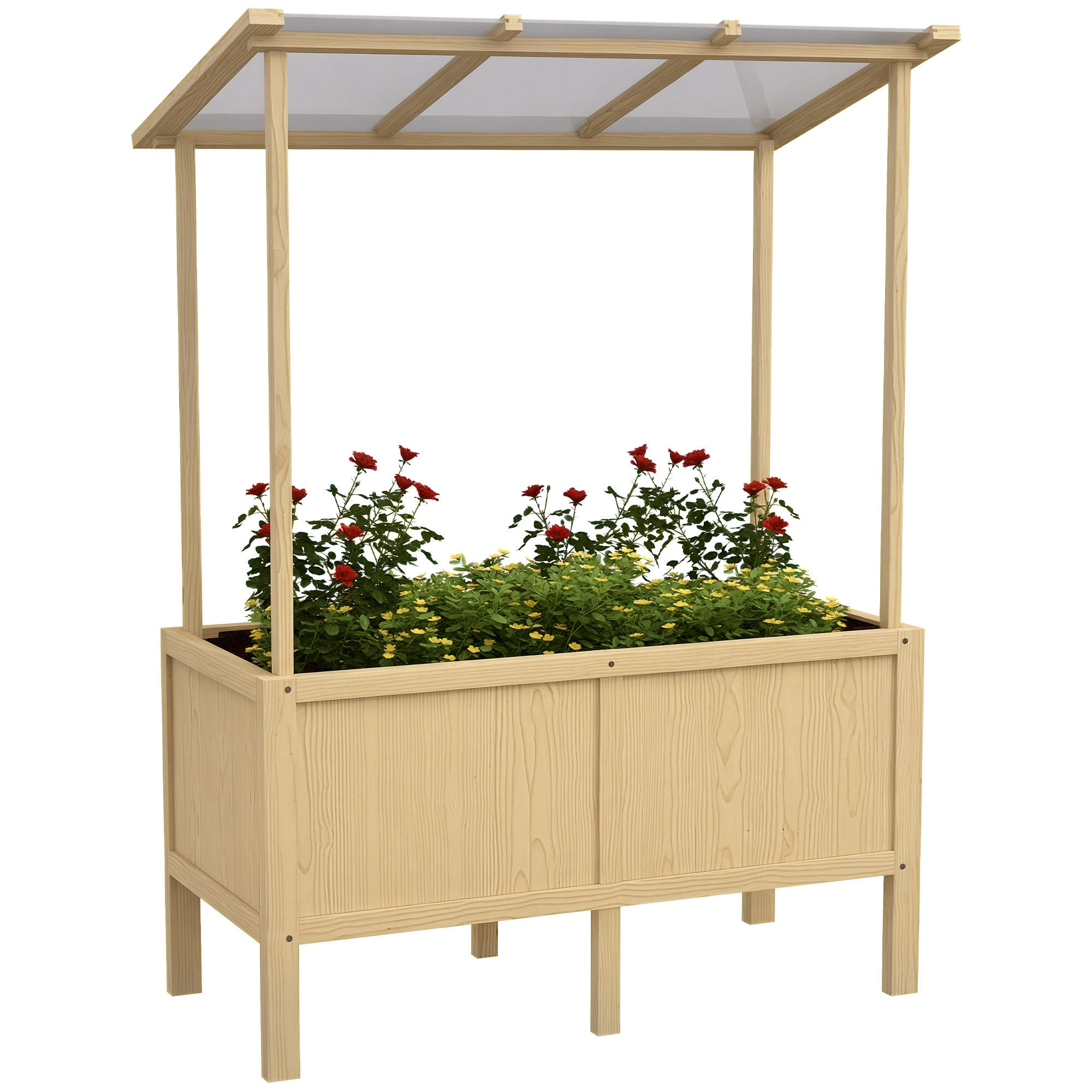 HOCHBEET DE-07805 mit Dach, Drainagelöcher, 160 L Natur - Naturfarben, Holz (110/152/60cm) - ComfortXL