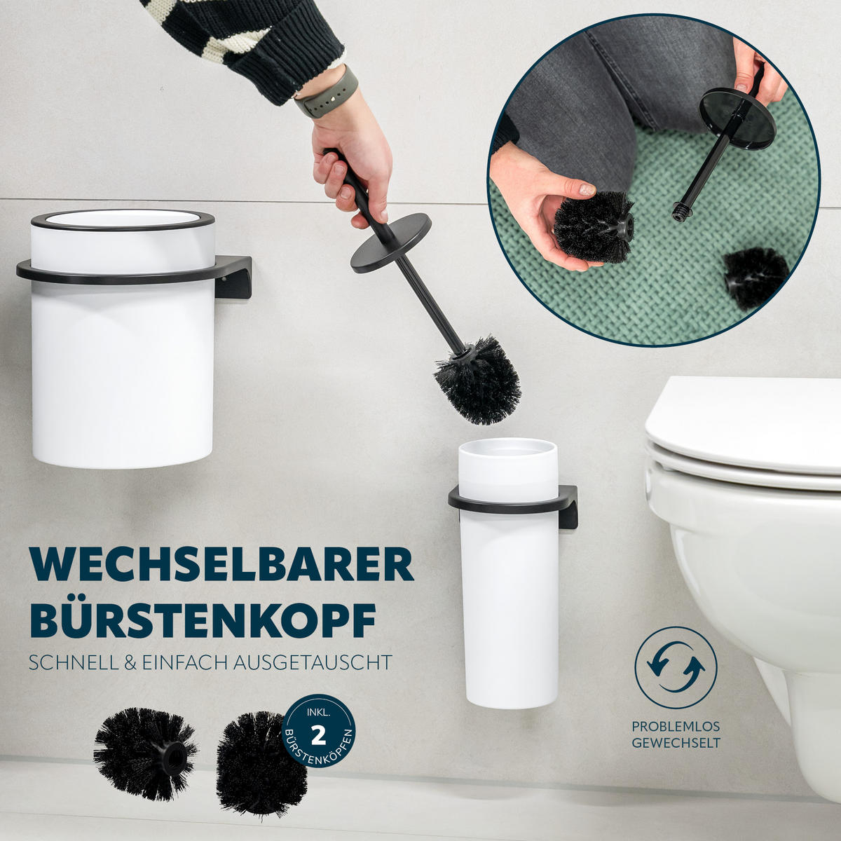 WC-GARNITUR 2-TLG. Bürste u. Eimer SAVONA Softtouch inkl. Wandhalterung, rund - weiß - Weiß, Kunststoff (19/24.5/19cm) - bremermann