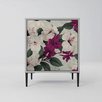 SIDEBOARD FLOWERET DREAM, Grau, 57,5x42x72,5 cm, Schwarze Metallfüße - Multicolor/Schwarz, Holzwerkstoff/Metall (57.5/72.5/42cm) - SpaceRebels