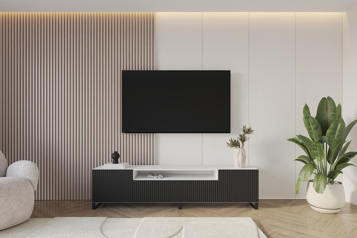 LOWBOARD NOA-2-S 200x53x41 cm - Weiß / Schwarz - Schwarz/Weiß, Holzwerkstoff (200/53/41cm) - ALTDECOR