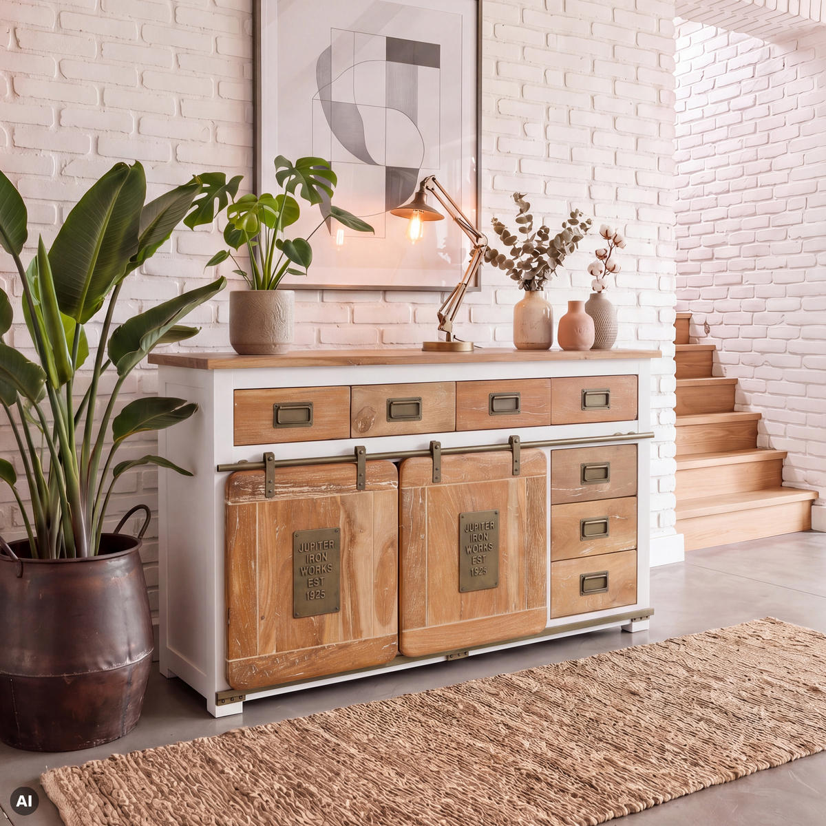 SIDEBOARD Mango 150x45x90 weiß lackiert RAILWAY #520 - Weiß, Holz (150/90/45cm) - Massivmoebel24