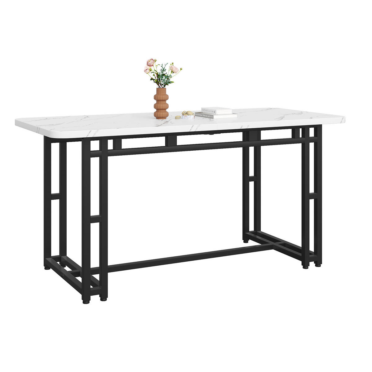 ESSTISCH 140/80/74 cm mit schwarzen Metallbeinen in modernem Design - Weiß, Holzwerkstoff (140/80/74cm) - OKWISH