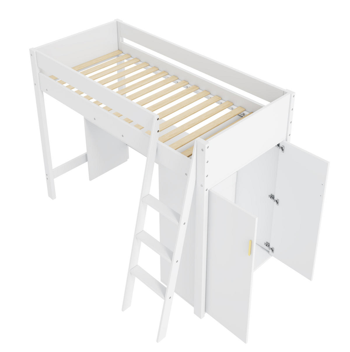 KINDEREINZELBETTEN aus Massivholz 90x200 cm in Weiß mit Schreibtisch & Kleiderschrank - Weiß, Holz (90/200cm) - Modfu