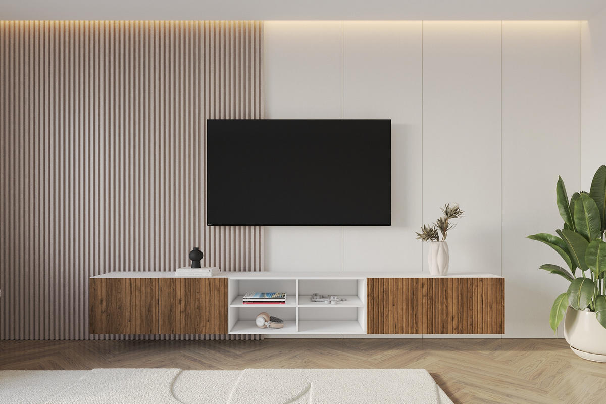 LOWBOARD KITO-W 3x100x40x41 cm - Weiß / Katania - Eiche Wotan, Holzwerkstoff (300/40/41cm) - ALTDECOR