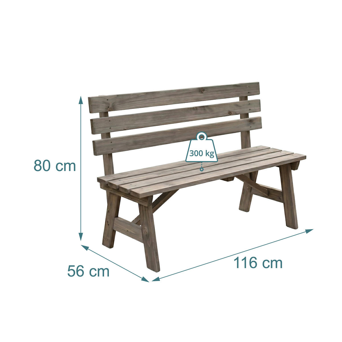 KLOP rjava jelov les z naslonjalom za 2 osebi - rjava, les (116/80/56cm) - Relaxdays