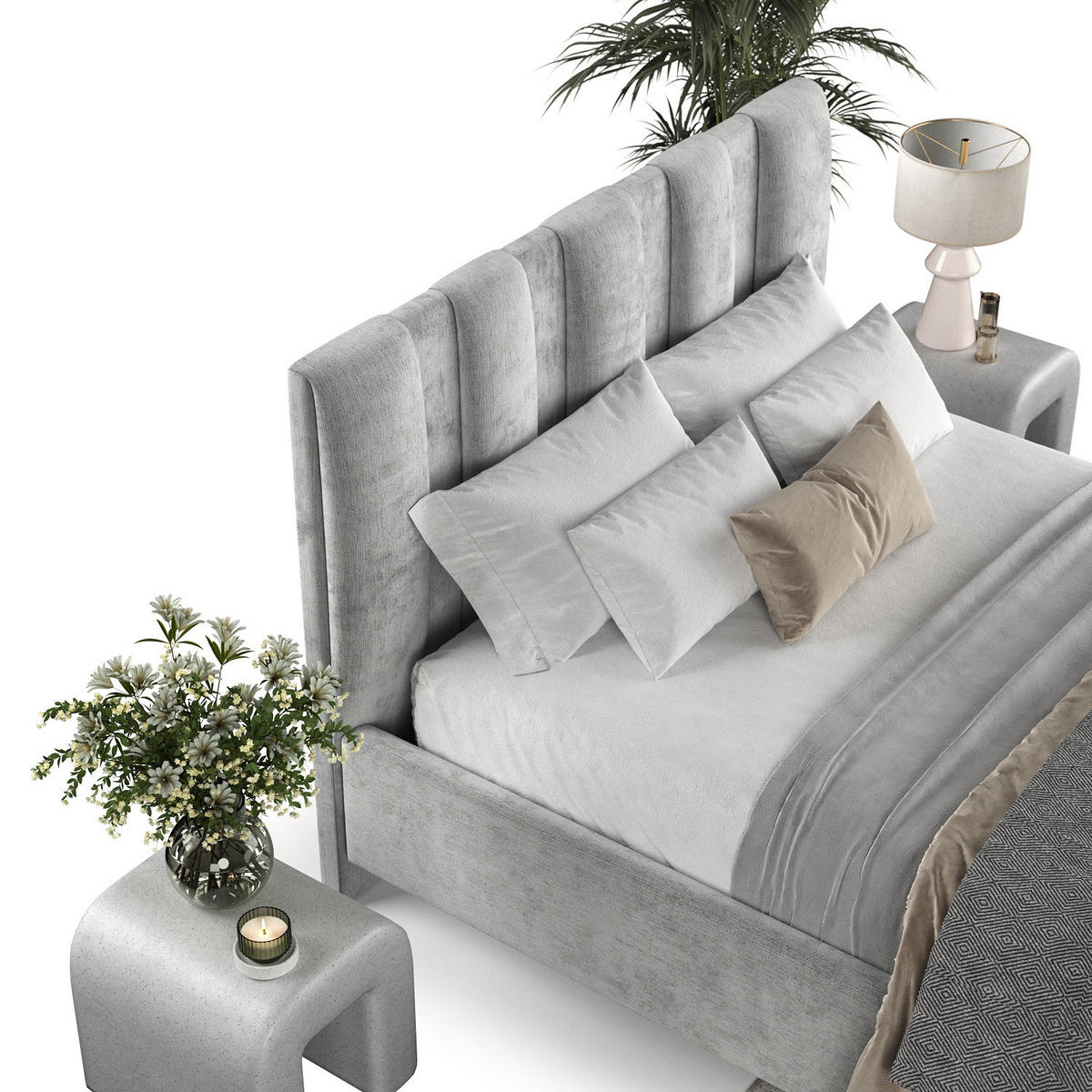 POLSTERBETT Loom 140/200 cm Hellgrau im Lotta Stoff - Hellgrau/Naturfarben, Holz/Holzwerkstoff (140/200cm) - AltaBeds