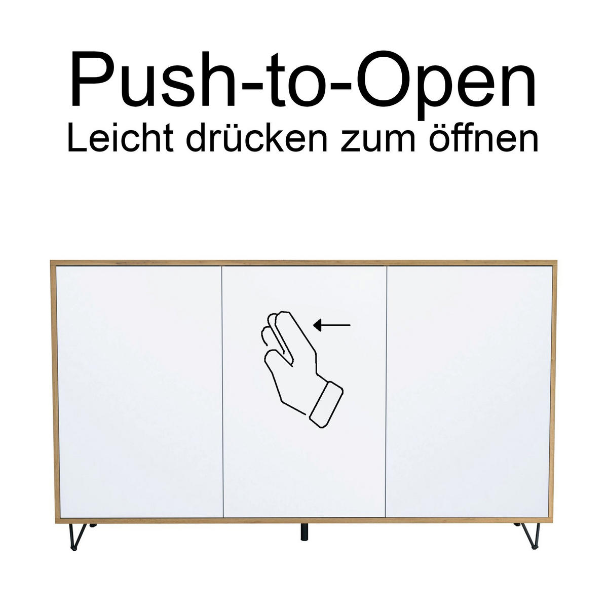 SIDEBOARD Elisa, Kommode mit Push-to-Open, Made in Germany, Moderner Schrank, Eiche Evoke/Weiß matt (152,5 x 90,5 x 37 cm) - Weiß, Holzwerkstoff (152.5/90.5/37cm) - InnoFurn