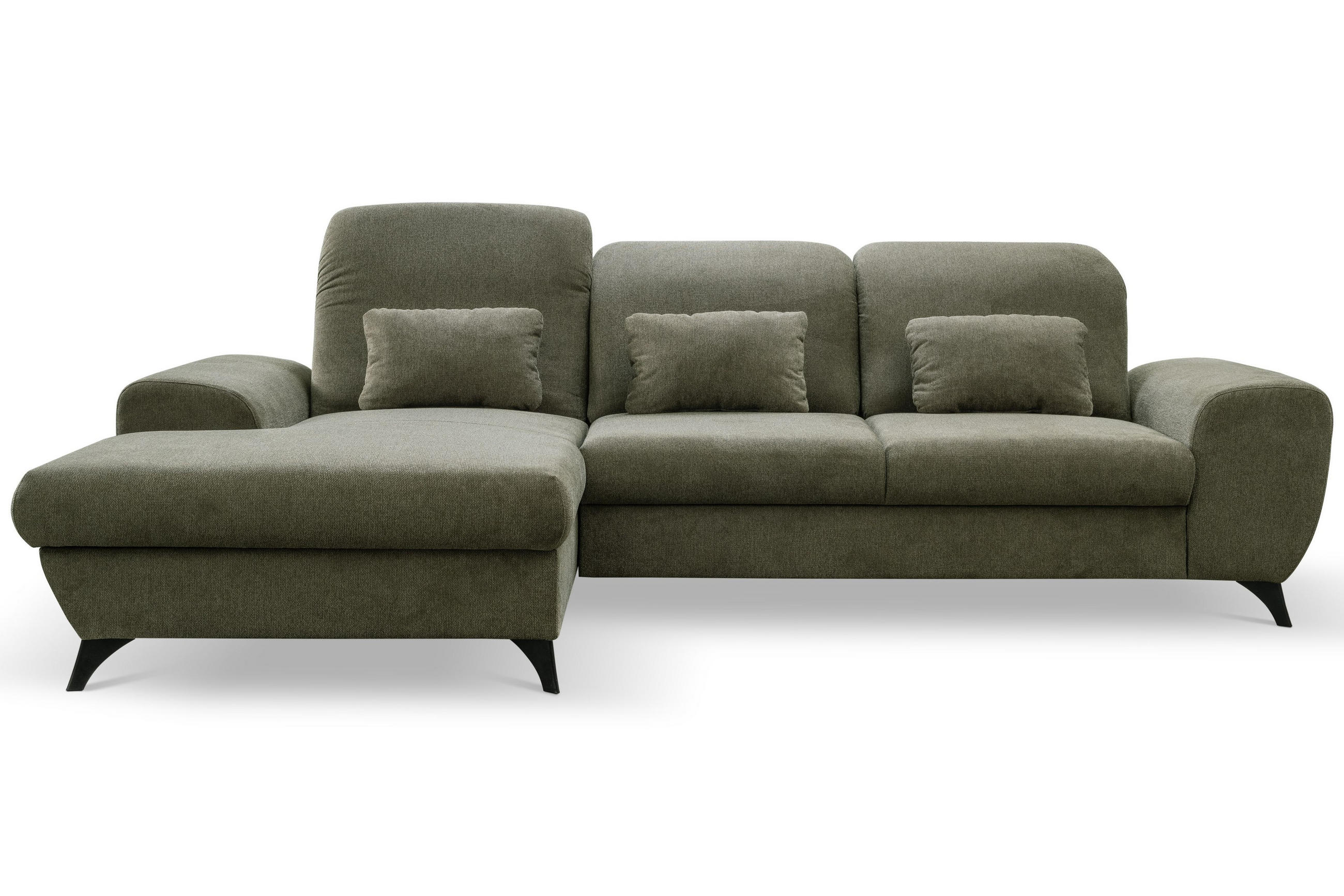 ECKSOFA LUCE L-S Olivgrün Plüsch-Stoff mit Schlaffunktion - Olivgrün, Holz (279/172cm) - MASSENO