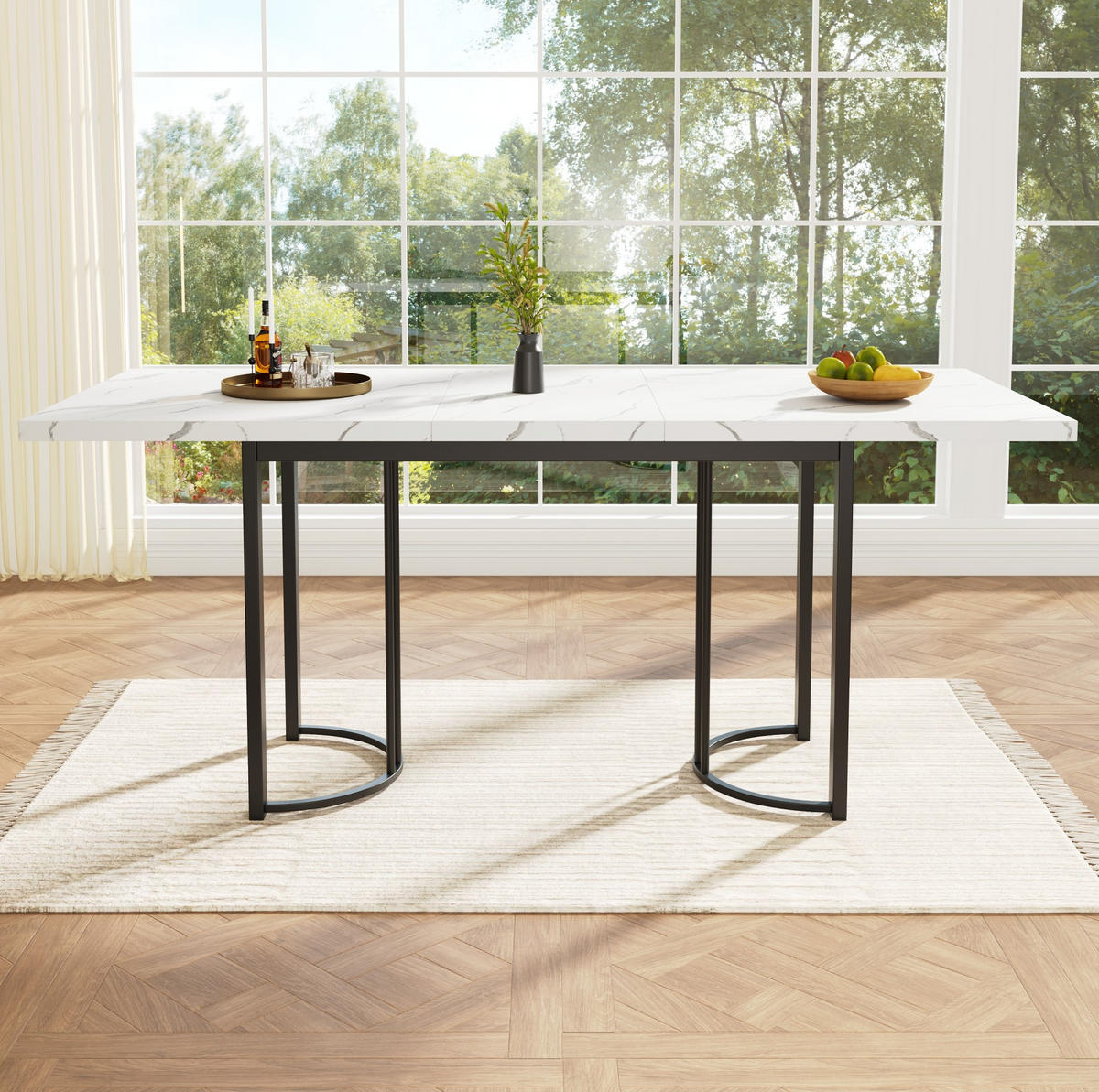 ESSTISCH, MDF mit Metallgestell, ausziehbar 140-179,5/80/75,5 cm, Schwarz/Weiß - Schwarz, Holzwerkstoff (140/80/75.5cm) - Redom