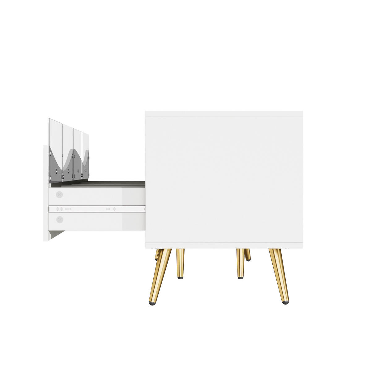 TV-SCHRANK 180/40/50 cm weiß MDF mit LED-Beleuchtung, Glasfront und goldenen Metallfüßen - Weiß, Holzwerkstoff (180/50/40cm) - OKWISH