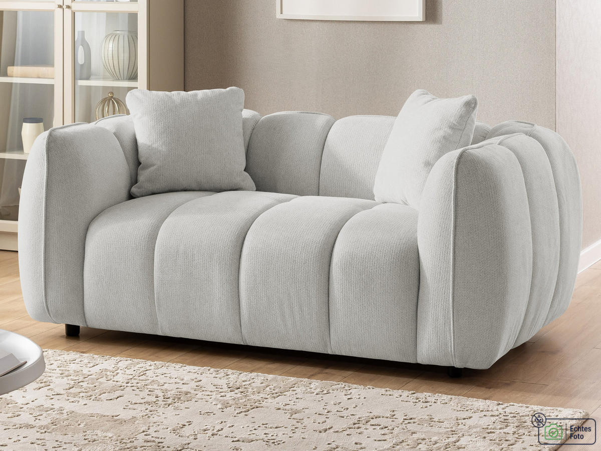 2-SITZER SOFA Nubira in tief gesteppter Bubble-Optik aus weichem Hellgrau Strukturstoff im modernen Design - Hellgrau/Schwarz, Holz/Kunststoff (172/69/89cm) - S-Style Möbel