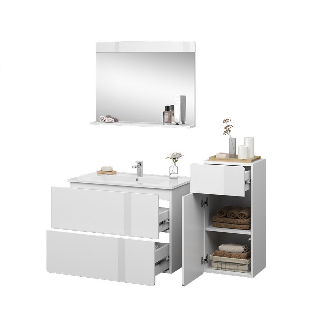 BADMÖBEL-SET Izan Weiß 4 Teile mit Midischrank - Weiß, Holzwerkstoff (80/59.3/46cm) - Vicco