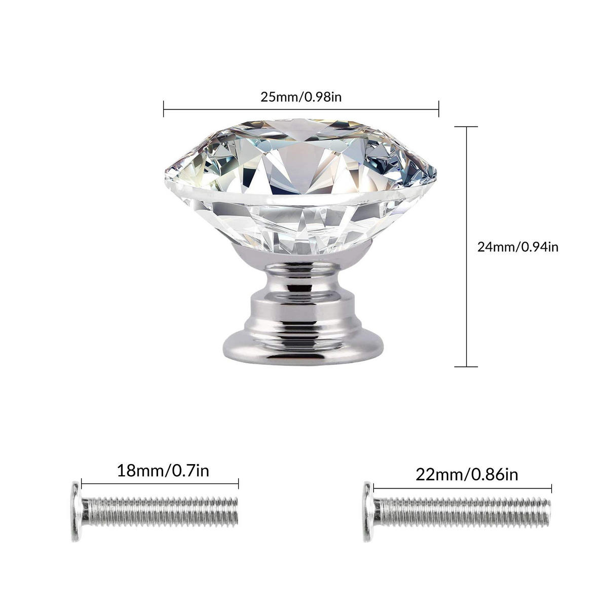 SCHRANKKNOPF Kristall 16er-Set - Transparent, Metall (1.6/2.4/0.25cm)