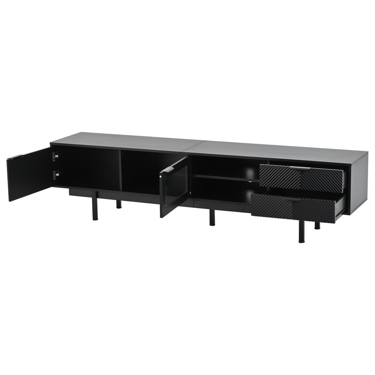 TV-SCHRANK 200/40/50,5 cm schwarz Spanplatte mit 2 Türen und 2 Schubladen - Schwarz, Holzwerkstoff (200/50.5/40cm) - OKWISH