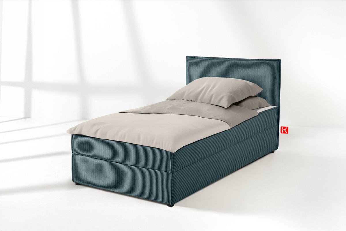 BOXSPRINGBETT ROTI Einzelbett, blau - Blau/Schwarz, Holz/Holzwerkstoff (90/200cm) - KONSIMO®