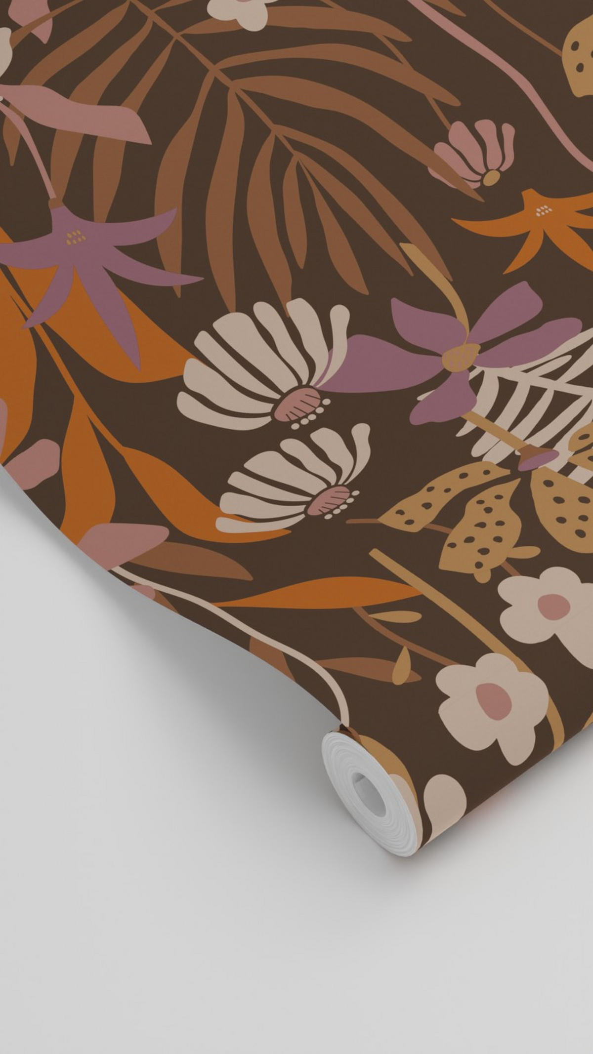 TAPETE tropische Blätter und Blüten 50 x 900 cm - Braun, Papier (50/900cm) - ESTAhome