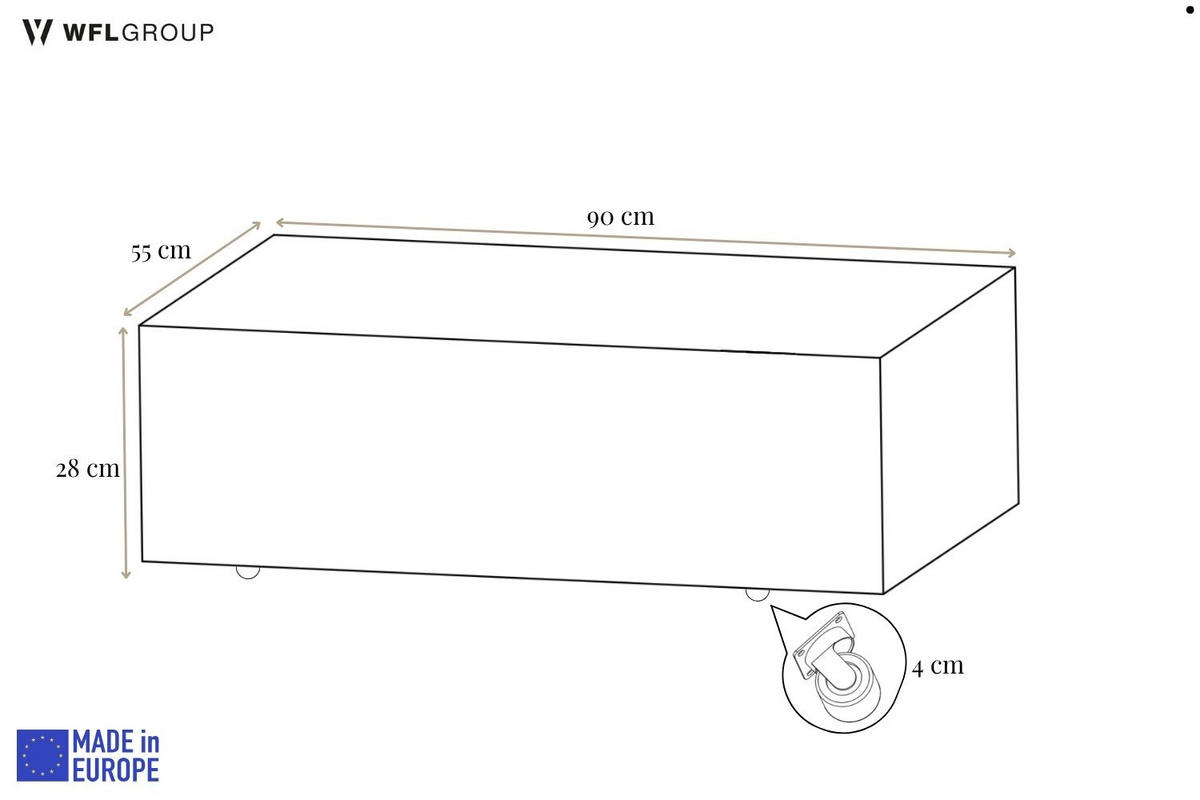 COUCHTISCH Noma Rechteckig in Marmor Weiß, Blockform mit versteckten Rollen 90/55/28 cm - Ecru/Schwarz, Holzwerkstoff (55/90/28cm) - WFL GROUP