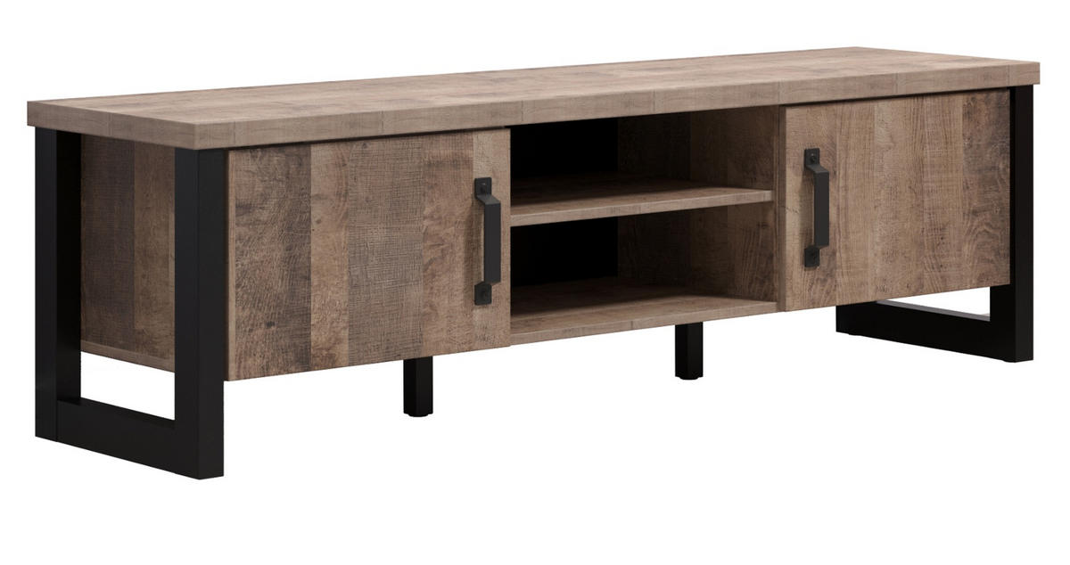 TV-LOWBOARD Eiche Tabak, schwarz 166 x 50 cm, TV-Unterteil mit 6 Fächern - Eichefarben/Schwarz, Holzwerkstoff/Kunststoff (166/50/45cm) - Top.Furn