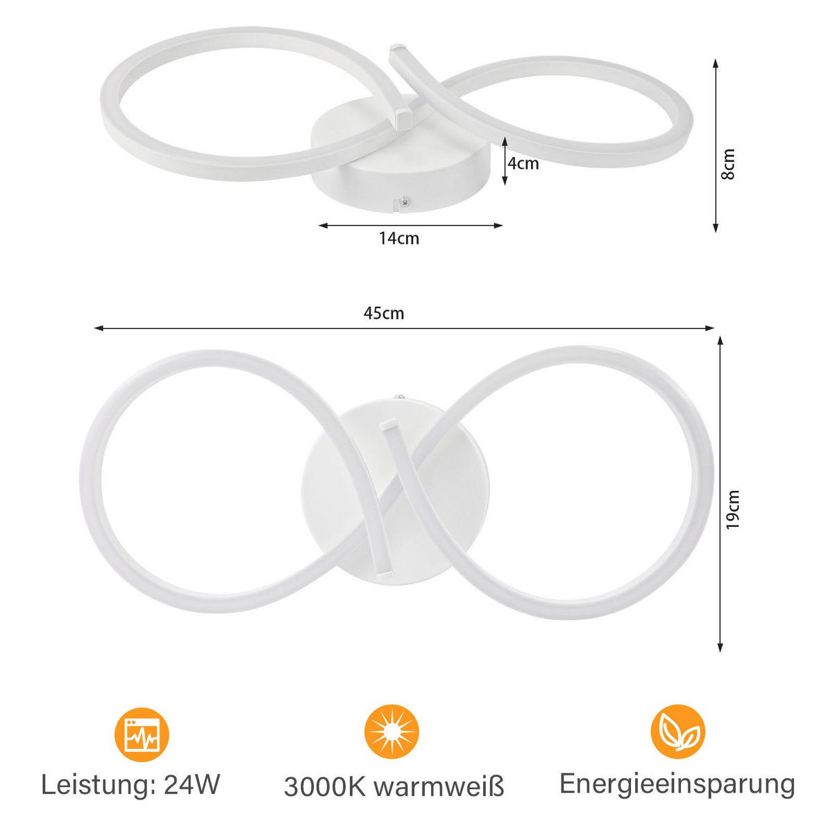 LED-DECKENLEUCHTE Malling 45/19/8 cm - Weiß, Metall (19/45/8cm) - Nettlife