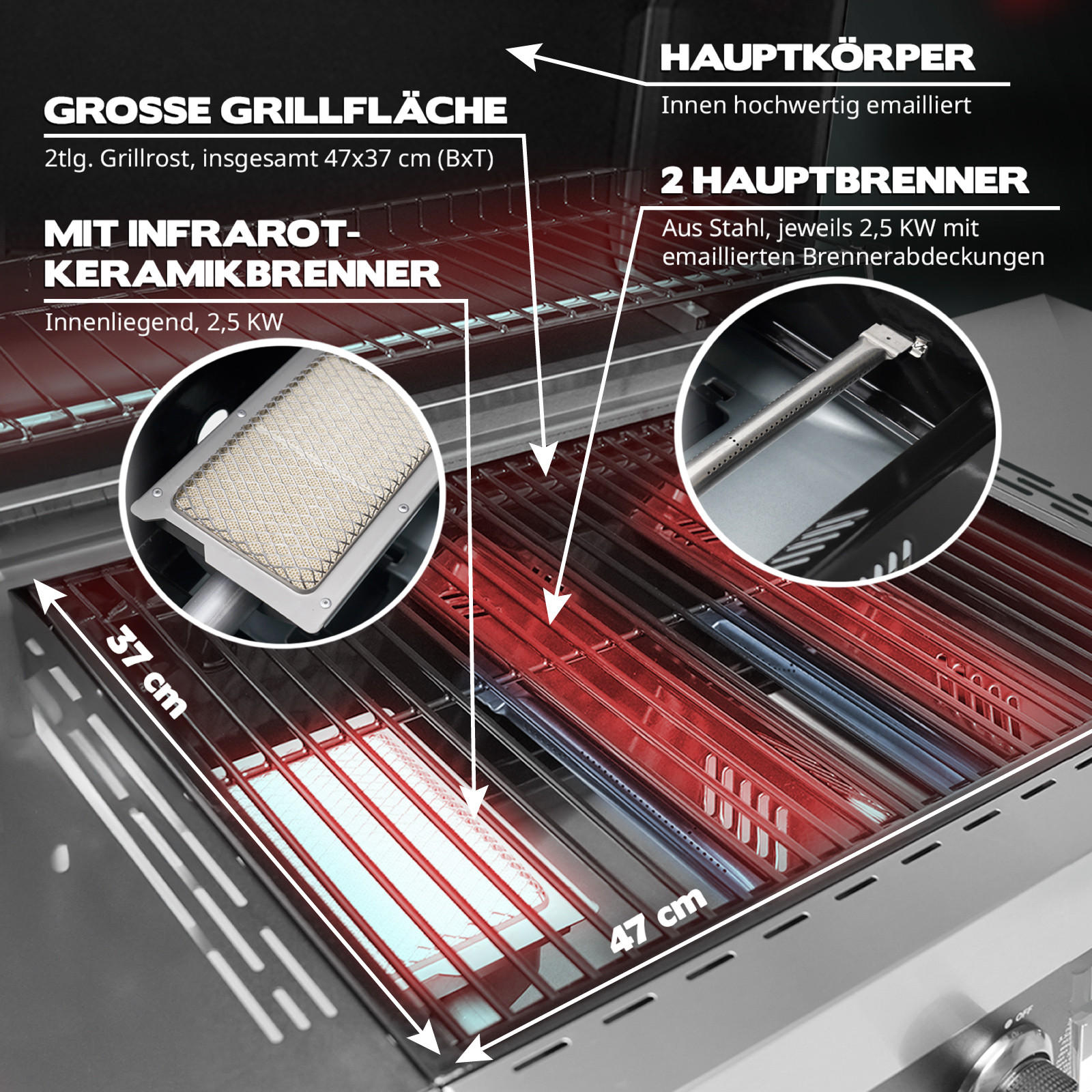 GASGRILL WABAYA 3+1 + Haube - Schwarz, Metall (112/103/53cm) - TAINO