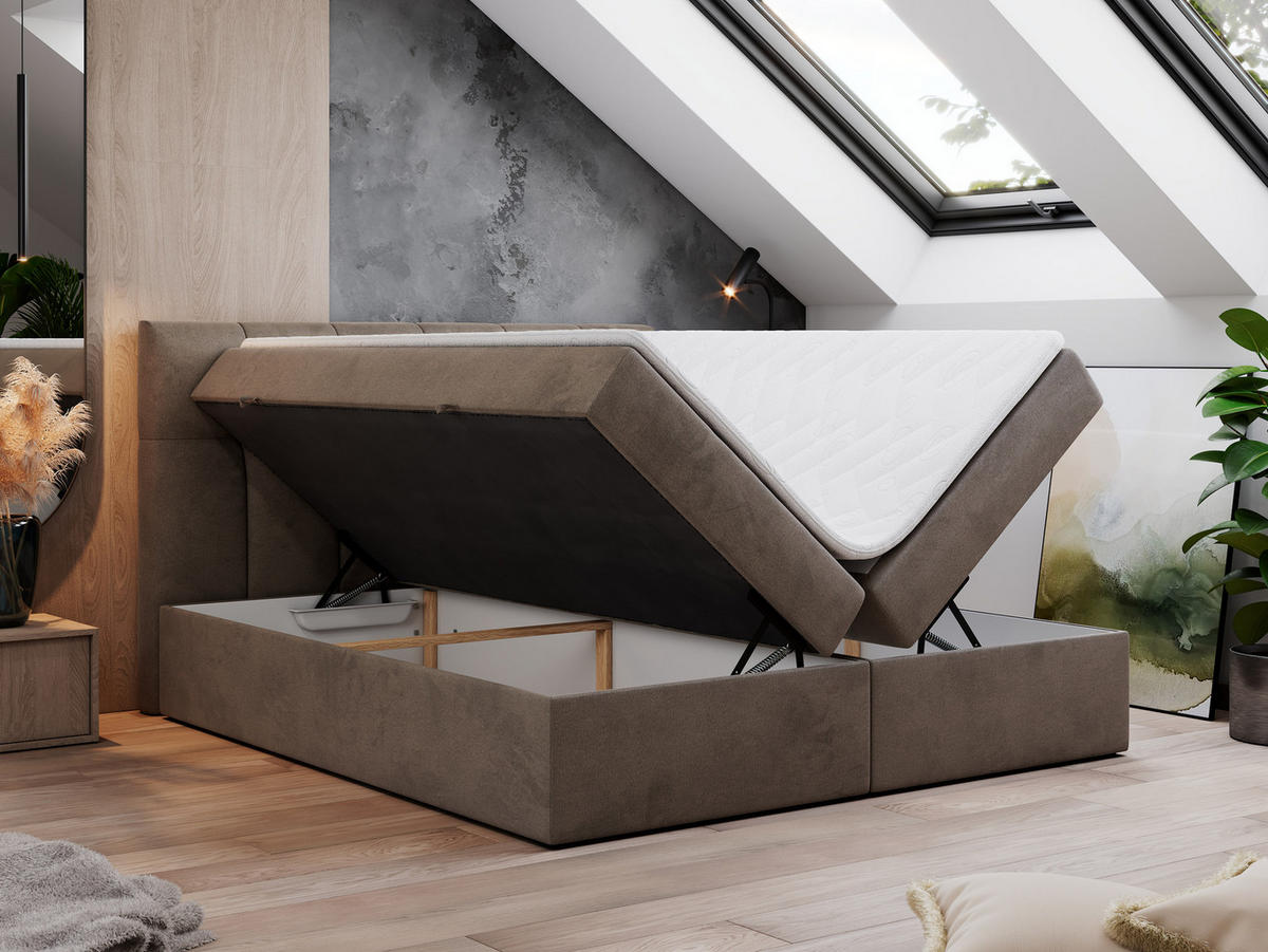 BOXBETT RICO 120/200 Braun Velvet - H4 - Braun, Holz/Textil (120/200cm) - MKS