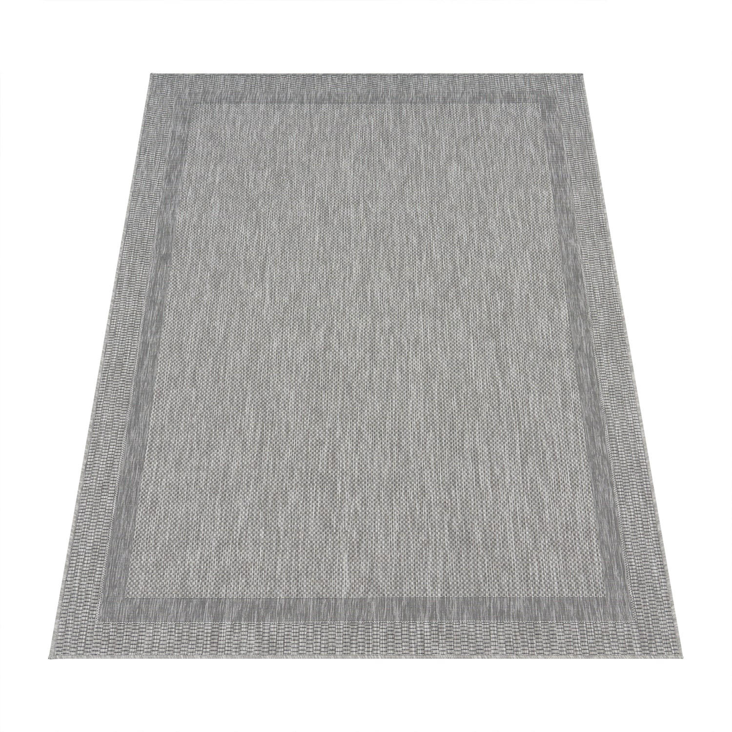OUTDOOR Teppich Unifarben mit Bordüre Balkon, Terrasse schmutzabweisend Grau Läufer 80x150 - Grau, Textil (80/150cm) - KADIMA DESIGN