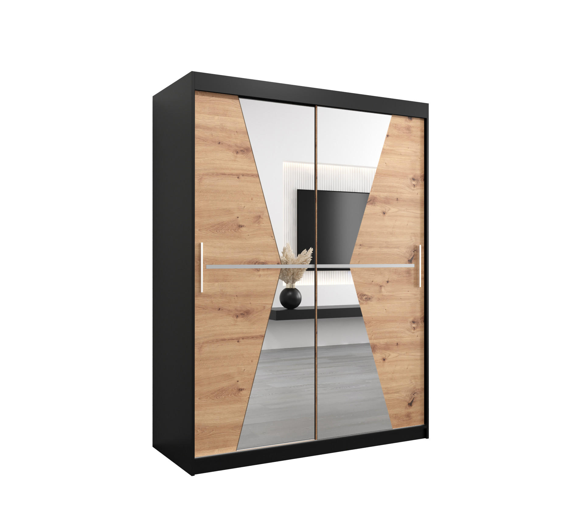 SCHWEBETÜRENSCHRANK 200/150/62 2-türig - Silberfarben/Schwarz, Holz/Kunststoff (150/200/62cm) - Abiks Möbel