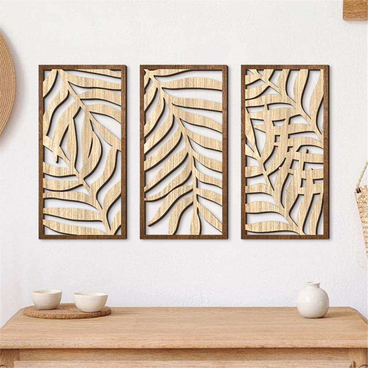 WANDDEKO Natur Blattmotiv 3D Holz Deko，42*22 - Akaziefarben, Holzwerkstoff (40/1cm) - Weltevree