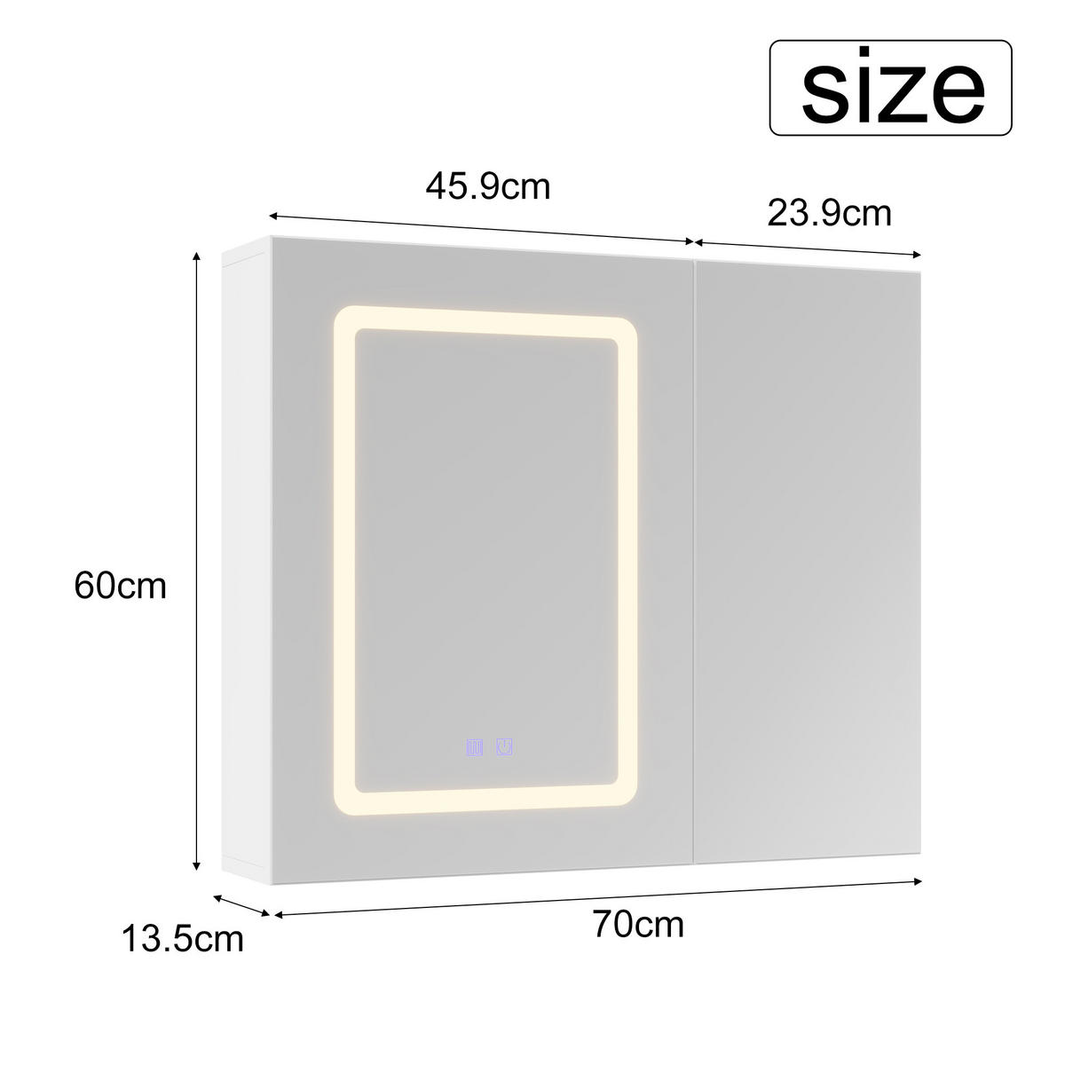 SPIEGELSCHRANK Weiß 70x60cm mit 3 Lichtfarben & Antibeschlag - Weiß, Glas (70/60/13.5cm) - SHOPENTRA