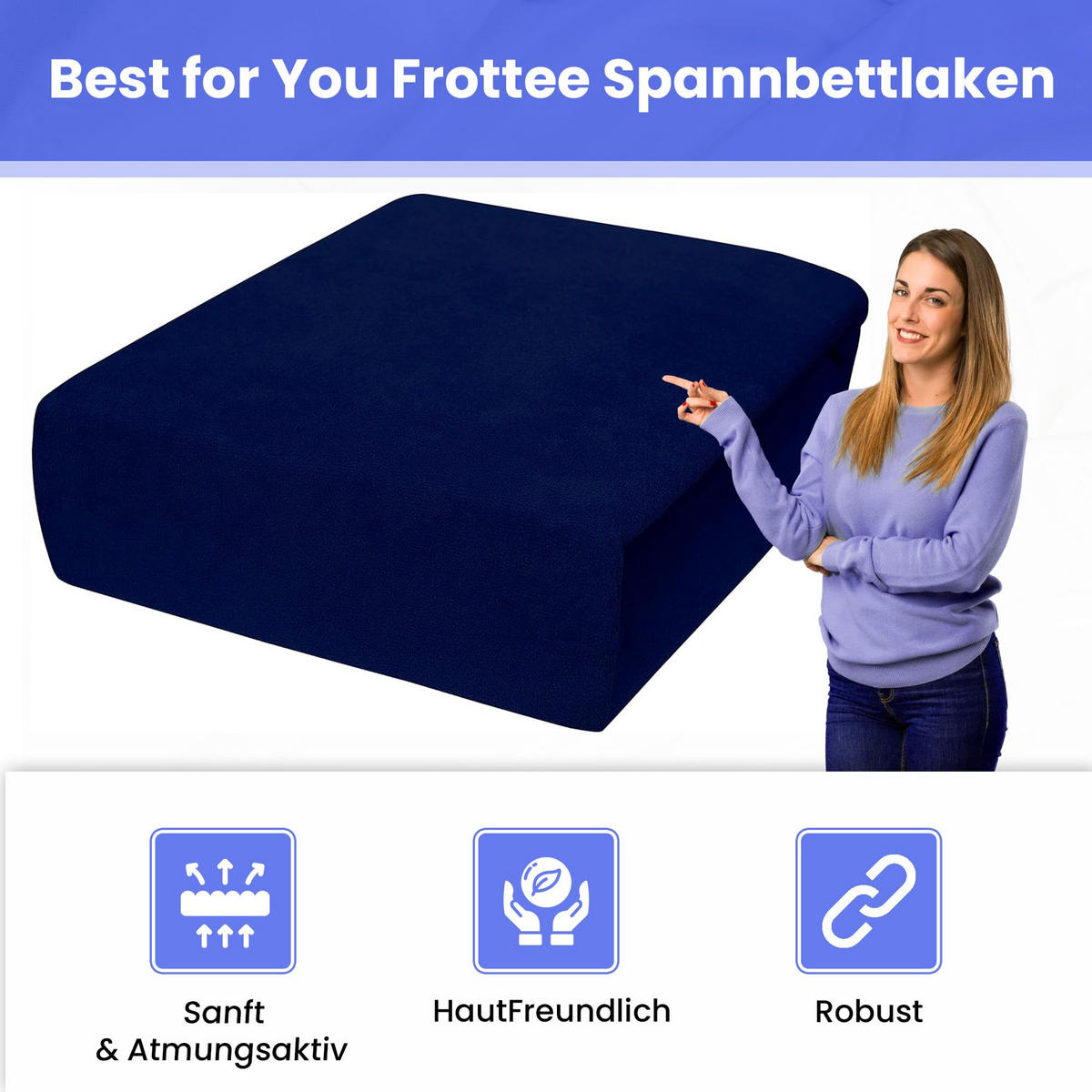 SPANNBETTLAKEN 140/200 cm, Frottee Elastisch 100 % Baumwolle Marinenblau - Blau, Textil (140/200cm) - Best For Home