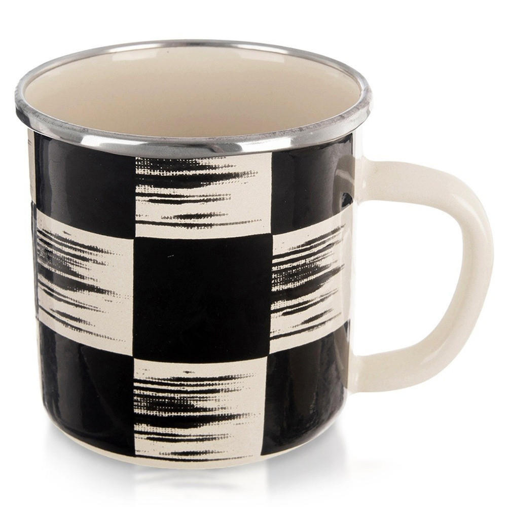 EMAILLETASSE SCHACHBRETT, Emaille, beige/schwarz, 400 ml - Silberfarben, Naturmaterialien (0.4L) - Orion 