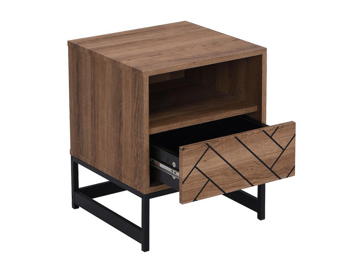 NACHTTISCH mit 1 Schublade & 1 Ablage - MDF & Stahl - Naturfarben & Schwarz - CARTANA - Naturfarben, Holz (40/50/40cm) - Vente-Unique