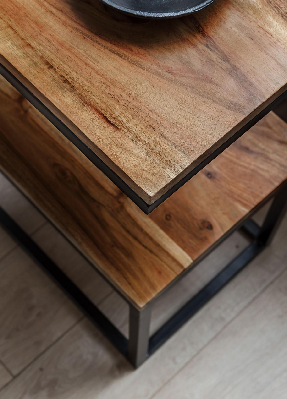 BEISTELLTISCH Massivholz S-Design Metallgestell Ablageflächen INDI, Braun 45x30x60 cm - Schwarz/Braun, Holz/Metall (30/45/60cm) - KADIMA DESIGN