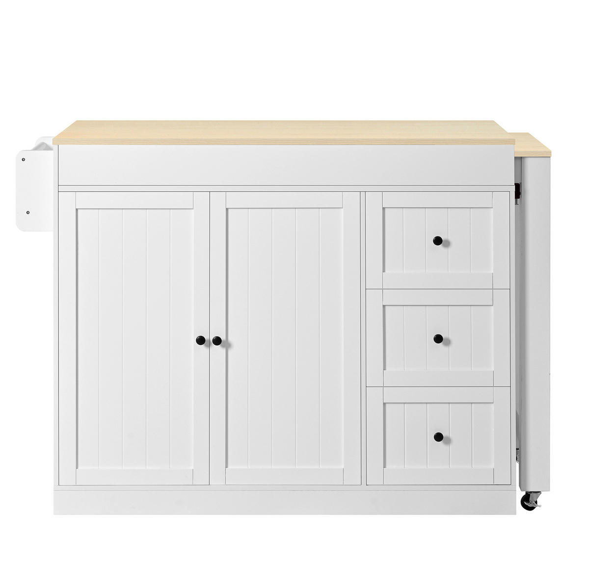 KÜCHENINSEL 112-186,8/45/93 cm mit ausziehbarer Arbeitsplatte, 3 Schubladen und Gewürzregal, MDF/Spanplatte, Weiß - Weiß, Holzwerkstoff (130/93/45cm) - Redom